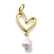 Brass Pendants, Heart, Rack Plating, Long-Lasting Plated,  with Natural Pearl, Cadmium Free & Lead Free, with Jump Ring, Real 18K Gold Plated, 26mm, Hole: 3.5mm