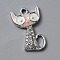 Alloy Enamel Pendants, with Rhinestone, Cat Charm, Platinum, Pink, 21.5x13x2.5mm, Hole: 1.8mm