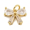 Rack Plating Brass Micro Pave Clear Cubic Zirconia Charms, Lead Free & Cadmium Free, Long-Lasting Plated, Bowknot, Real 18K Gold Plated, 10.5x13x3.5mm, Hole: 3.5mm