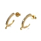 Brass Micro Pave Clear Cubic Zirconia C-Shaped Stud Earring Findings, Cadmium Free & Lead Free, Rack Plating, Long-Lasting Plated, with Loop, Real 18K Gold Plated, 16.5x15x1.7mm, Hole: 1.4mm, Pin: 0.8mm