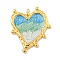 Ion Plating(IP) 304 Stainless Steel Pendants, with Enamel, Real 18K Gold Plated, Heart Charm, Medium Aquamarine, 40.5x35x2.5mm, Hole: 2mm