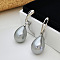 Brass Plastic Hoop Earrings, with Imitation Pearl, Teardrop, Platinum, Silver, 30x13mm