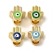Brass Enamel Beads, Cadmium Free & Nickel Free & Lead Free, Real 18K Gold Plated, Hamsa Hand with Evil Eye, Mixed Color, 11x10x7.5mm, Hole: 4.2mm