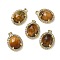 Natural Tiger Eye Faceted Oval Pendants, Rack Plating Brass Micro Pave Cubic Zirconia Charms, Golden, 15.5x11x4.5mm, Hole: 1.4mm