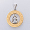 304 Stainless Steel Pendants, Rotatable, Flat Round with Calabash, Golden & Stainless Steel Color, 36x32x11.5mm, Hole: 7.5x4mm