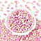 Glass Seed Beads, Oval, Two Tone, Pink, 9~9.5x6~6.5mm, Hole: 1.3~1.5mm, about 1058pcs/pound