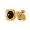 Rectangle 304 Stainless Steel Stud Earrings, with Natural Black Stone, Golden, 30x16mm