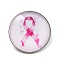 Breast Cancer Awareness Ribbon Glass Brooches, Alloy Edge for Backpack Clothes, Flat Round, Pink, 27mm
