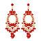 Oval Alloy Rhinestone Chandelier Earrings, with Glass, Golden, Red, 90x30mm