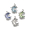 Brass Micro Pave Clear Cubic Zirconia with Glass Charms, Moon, Cadmium Free & Lead Free, Long-Lasting Plated, Rack Plating, with Jump Ring, Mixed Color, 13.5x11.5x3mm, Hole: 3.5mm