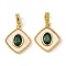Brass Micro Pave Cubic Zirconia Pendants, with Shell, Rhombus, Real 18K Gold Plated, 18x15.5x3mm, Hole: 4x2mm