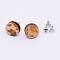 Natural Wood Stud Earrings, with Stainless Steel Stud Earring Findings and Ear Nuts, Flat Round, Bisque, Earth Pattern, 12x4mm, Pin: 0.6mm