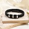 Braided Leather Cord Bracelets for Men, with 316 Surgical Stainless Steel Polished Buckle and 304 Stainless Steel Finding, Black, 8-1/4 inch(21cm)