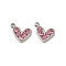 304 Stainless Steel Pendants, with Rhinestone, Heart Charms, Light Rose, 9x10x2mm, Hole: 1.4mm