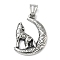 304 Stainless Steel Pendants,  Moon with Wolf, Manual Polishing, Antique Silver, 35.5x25.5x4mm, Hole: 5.5x8mm