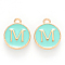 Golden Plated Alloy Enamel Charms, Cadmium Free & Lead Free, Enamelled Sequins, Flat Round with Letter, Turquoise, Letter.M, 14x12x2mm, Hole: 1.5mm