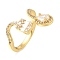 Rack Plating Brass Micro Pave Cubic Zirconia Open Cuff Rings for Women, Cadmium Free & Lead Free, Long-Lasting Plated, Real 18K Gold Plated, Inner Diameter: 17mm