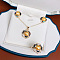 Camellia Alloy & Natural Freshwater Pearl & Natural Shell Pendant Necklace & Stud Earring & Ring, Golden, Gold, 450mm