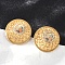 304 Stainless Steel Rhinestone Stud Earrings, with Paperboard, Flat Round, Ion Plating(IP), Golden, 20mm