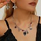 Halloween Tibetan Style Alloy Pendant Necklaces & Dangle Stud Earring Sets, Skull & Flower & Heart, Antique Silver, Necklace: 17.24 inch(43.8cm)