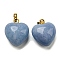 Natural Aquamarine Pendants, with Golden Tone Brass Findings, Heart Charm, 18x15~15.5x6~8mm, Hole: 6x3mm
