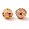 Alloy Enamel Beads, Round with Flower, Golden, Pink, 12x11mm, Hole: 2mm