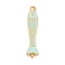 Brass Enamel Fish Connector Charms, Lead Free & Cadmium Free, Long-Lasting Plated, Rack Plating, Real 18K Gold Plated, Turquoise, 29x7x3mm, Hole: 1.4~1.5mm