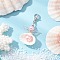 Angel Clam Shell Pendant Decoration, with Glass Beads and Alloy Lobster Claw Clasps, Pink, 54~57.5mm