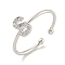 Rack Plating Brass Open Cuff Rings for Women, with Cubic Zirconia, Cadmium Free & Lead Free, Long-Lasting Plated, Letter, Letter S, Inner Diameter: 17.5mm, Letter: 8x5mm