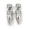 Brass Clasps, with Clear Cubic Zirconia, Bullet, Platinum, 18mm
