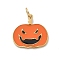 304 Stainless Steel Enamel Halloween Theme Charms, Golden, with Jump Ring, Pumpkin, 12x12x1mm, Hole: 2.5mm