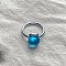 Square 304 Stainless Steel with Glass Finger Rings, Stainless Steel Color, Deep Sky Blue, 10mm, US Size 8(18.1mm)