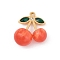 304 Stainless Steel Pendants, Cherry, with Resin & Rhinestone & Glitter Powder, Ion Plating(IP), Real 18K Gold Plated, Orange, 23x22.5x12mm, Hole: 1.8mm
