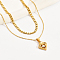 Elegant 304 Stainless Steel Cubic Zircona Heart Pendant Double Layer Necklaces, Real 18K Gold Plated