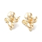 Brass Micro Pave Cubic Zirconia Stud Earring Findings, Cadmium Free & Nickel Free & Lead Free, Flower, Real 18K Gold Plated, 20x19mm, Hole: 1mm, Pin: 0.8mm
