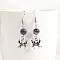 Natural Amethyst Dangle Earrings, Alloy Halloween Spider Jewelry for Women, 46x8mm
