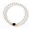 Minimalist ABS Imitation Pearl Round Beads Stretch Bracelets, Heart Brass Bead Bracelets for Women, Black, Inner Diameter: 6-7/8 inch(17.5cm)