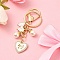 Heart & Bowknot Alloy Enamel Pendant Keychain, with Alloy Clasp and Iron Rings, White, 8.5cm