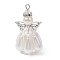 Pearlized Glass Pearl Beads  Pendants, Angel Charms, with Alloy Wings and Iron Findings, White, 41x22x20mm, Hole: 3mm
