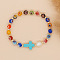 Handmade Lampwork Round Beads Stretch Bracelets, Synthetic Turquoise Cross Beads for Women, with Imitation Pearl, Turquoise, Inner Diameter: 2-3/8 inch(6cm)