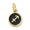 Real 18K Gold Plated Brass Enamel Charms, with Jump Ring, Long-Lasting Plated, Lead Free & Cadmium Free, Flat Round with Sagittarius Charms, Black, 10x8x1mm, Hole: 4mm