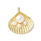 Brass Pendants, Shell Shape, with ABS Plastic Beads, Lead Free & Cadmium Free, Long-Lasting Plated, Real 18K Gold Plated, 35x30.5x10.5mm, Hole: 5mm
