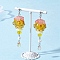 Jellyfish 304 Stainless Steel Shell Pearl Dangle Stud Earrings, with Glass Beads & Acrylic Beads, Stainless Steel Color, Yellow, 72x22~22.5mm