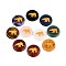 Natural Mixed Stone Cabochons, Flat Round with Carved Gold Bear, Mixed Dyed and Undyed, 25x5.5~6.5mm