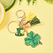 St. Patrick's Day Alloy Enamel & Faux Suede Tassel & Wood Keychains, with Iron Rings, Mixed Color, 106mm, Pendant: 22~40mm