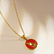 Stylish 304 Stainless Steel Enamel Enamel Pendant Necklaces, with Cable Chain for Women, Flat Round with Prayer Sign, Red, 17.72 inch(45cm)