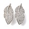 Brass Micro Pave Cubic Zirconia Pendant Bails, Leaf, Cadmium Free & Lead Free, Rack Plating, Long-Lasting Plated, Platinum, 24.5x10.5x9mm