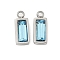 304 Stainless Steel Charm, with Glass, Rectangle, Light Sky Blue, 11x4.5x3.5mm, Hole: 1.4mm