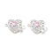 Brass Micro Pave Cubic Zirconia Box Clasps, with Glass, Heart, 2-Strand, 4-Hole, Silver, Pearl Pink, 14x20x9mm, Hole: 1.2~1.4mm
