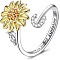 Adjustable Brass Rhinestone Rotating Cuff Rings, Letter & Sunflower, with Word You are My Sunshine, Fidget Spinner Ring for Calming Worry Meditation, Platinum & Light Gold, Letter C, Inner Diameter: 15~20mm